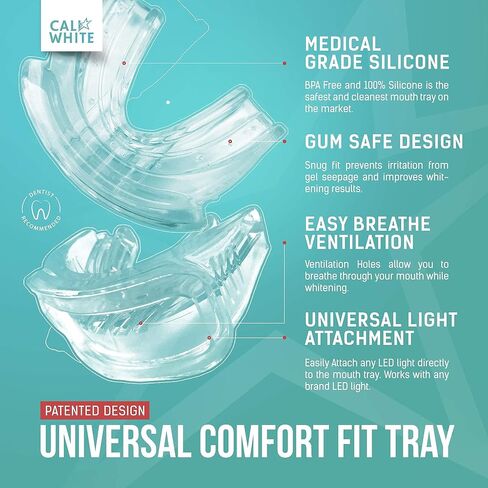 Cali White Teeth Whitening Strip Kit with LED Light + Batteries - Organic Peroxide Teeth Whitening Gel - Set of White Strips for Teeth Whitening - 2x5ml Syringes, Thermoform Whitening Trays & Case in Saudi Arabia