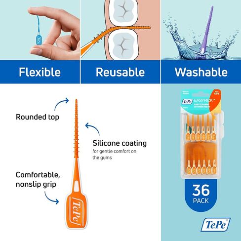 TEPE Dental Floss Picks, Tooth Picks Flossers, Floss Sticks, EasyPicks M/L, Blue, 12 Pk in Kuwait
