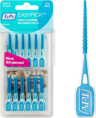 TEPE Dental Floss Picks, Tooth Picks Flossers, Floss Sticks, EasyPicks M/L, Blue, 12 Pk in Kuwait
