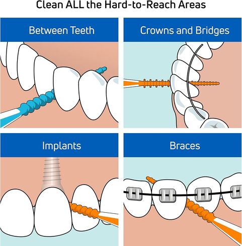 TEPE Dental Floss Picks, Tooth Picks Flossers, Floss Sticks, EasyPicks M/L, Blue, 12 Pk in Kuwait