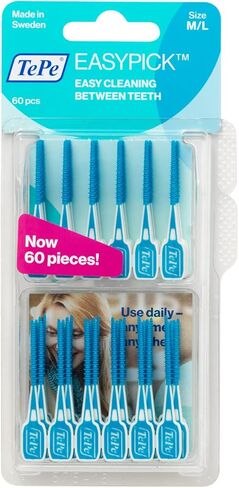 TEPE Dental Floss Picks, Tooth Picks Flossers, Floss Sticks, EasyPicks M/L, Blue, 12 Pk in Kuwait