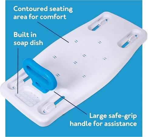 Carex Portable Shower Bench - Shower Bath Seat - Fits tub having width in the range of 19"-28". Comfortable Contoured Seating Area with 300 Pound Weight Capacity, Portable and Easy to Store in Saudi Arabia