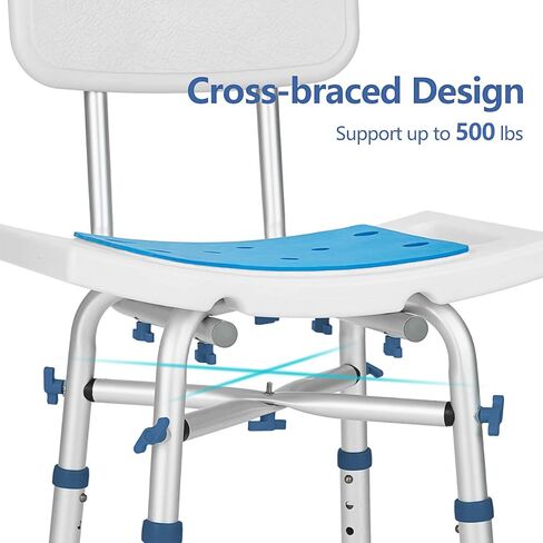 كرسي استحمام قابل للتعديل من GreenChief يزن 226.8 كجم مع ظهر مقعد حمام مبطن من EVA شديد التحمل بمقبض مجاني أداة طبية مجانية مضادة للانزلاق للدش مقعد حوض استحمام للمسنين وكبار السن والمعاقين in Kuwait