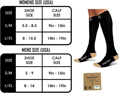 CopperSport Copper Compression Socks - Suitable for Athletics, Tennis, Golf, Basketball, Sports, Weightlifting, Joint Pain Relief, Injury Recovery (One Pair), Black, Small/Medium in Saudi Arabia