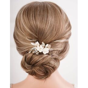 Missgrace Bride Wedding Crystal Pearl Leaf Rhinestones Dainty Hair Comb Gold Bridal Hair Pieces Rhinestone Bridal Hair Clip Flower Hair Side Combs Wedding Hair Accessories for Brides Women (Gold) in Saudi Arabia