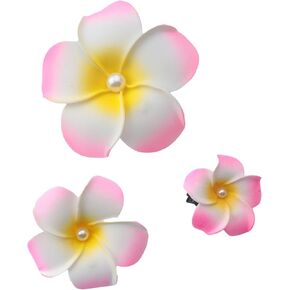3 Pcs Plumeria Flower Hair Clip with Pearl Multi Size White Hawaiian Foam Hair Accessories for Women Girls Beach Bridal Wedding Party Headpieces Decoration (Pink)