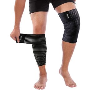 ONTYZZ 2 Pieces 180cm Adjustable Calf Compression Bandage Support Knee Wraps Elastic Sports Knee Bands for Ankle Elbow Wrist Replacement Black