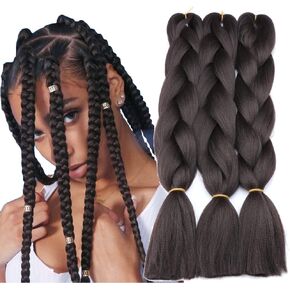 Original Jumbo Braids Hair Extension 3pcs Pure Black Color 24inch 100g/pc For Twist Box Braiding Hair (1B black)