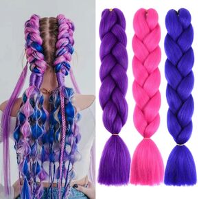 6 Packs Braiding Hair Kanekalon Synthetic Braiding Hair Extensions 24 inches (6 Packs, Black 1B)