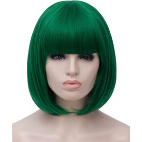 Black Bob Wigs for Women, 12'' Short Black Hair Wig with Bangs, Natural Fashion Synthetic Wig, Cute Colored Wigs for Daily Party Halloween BU027BK