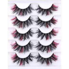 False Eyelashes with Color Deep Pink Color Lashes Fluffy Faux Mink Lashes Cat Eye Dramatic Color Eyelashes Party Long Strip Lashes Pack