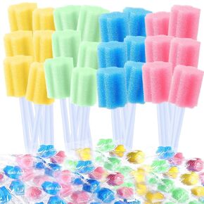 TrelaCo 500 Pcs Oral Swabs Bulk Disposable Oral Swabs Multicolor Mouth Swabs Sponge Individually Wrapped for Elderly Kids Adults Oral Cavity Mouth Cleaning in Kuwait