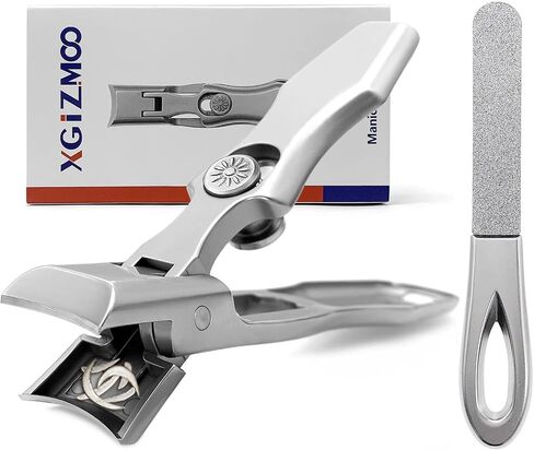 XGIZMOO Wide Jaw Opening Nail Clippers with Catcher Toenail Cutter No Splash for Thick Nails with Safety Lock Stainless Steel Fingernail Clipper for Seniors Men Women (Metallic with Metal File) in Saudi Arabia