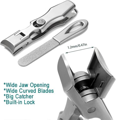 XGIZMOO Wide Jaw Opening Nail Clippers with Catcher Toenail Cutter No Splash for Thick Nails with Safety Lock Stainless Steel Fingernail Clipper for Seniors Men Women (Metallic with Metal File) in Saudi Arabia