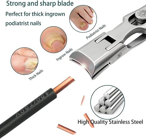 XGIZMOO Wide Jaw Opening Nail Clippers with Catcher Toenail Cutter No Splash for Thick Nails with Safety Lock Stainless Steel Fingernail Clipper for Seniors Men Women (Metallic with Metal File) in Saudi Arabia