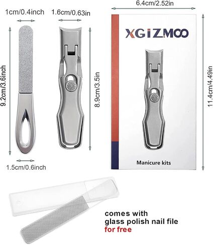 XGIZMOO Wide Jaw Opening Nail Clippers with Catcher Toenail Cutter No Splash for Thick Nails with Safety Lock Stainless Steel Fingernail Clipper for Seniors Men Women (Metallic with Metal File) in Saudi Arabia