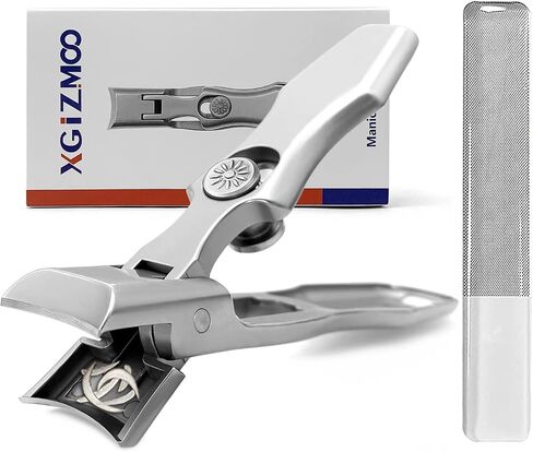 XGIZMOO Wide Jaw Opening Nail Clippers with Catcher Toenail Cutter No Splash for Thick Nails with Safety Lock Stainless Steel Fingernail Clipper for Seniors Men Women (Metallic with Metal File) in Saudi Arabia