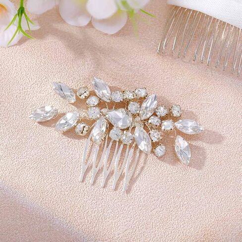 Foyte Crystal Wedding Hair Comb Rhinestone Headpieces Leaf Bride Hair Pieces Bridesmaid Side Hair Combs for Women and Girls (gold) in Kuwait