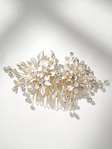 SWEETV Rhinestone Wedding Hair Comb for Bridal Hair Accessories for Women,Handmade Bridal Hair Clip Pieces for Wedding Women,Gold in Saudi Arabia