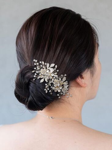 SWEETV Rhinestone Wedding Hair Comb for Bridal Hair Accessories for Women,Handmade Bridal Hair Clip Pieces for Wedding Women,Gold in Saudi Arabia
