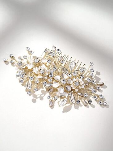 SWEETV Rhinestone Wedding Hair Comb for Bridal Hair Accessories for Women,Handmade Bridal Hair Clip Pieces for Wedding Women,Gold in Saudi Arabia