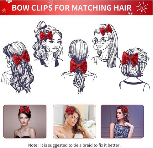 Sibba Glitter Hair Bows Clips 4 Packs Large Hair Pins Barrettes 4 Inch Red Sequins Sparkly Lace Nylon Mesh Alligator Ponytail Holder Valentines Day Easter Party School Accessories for Women Girl in Saudi Arabia