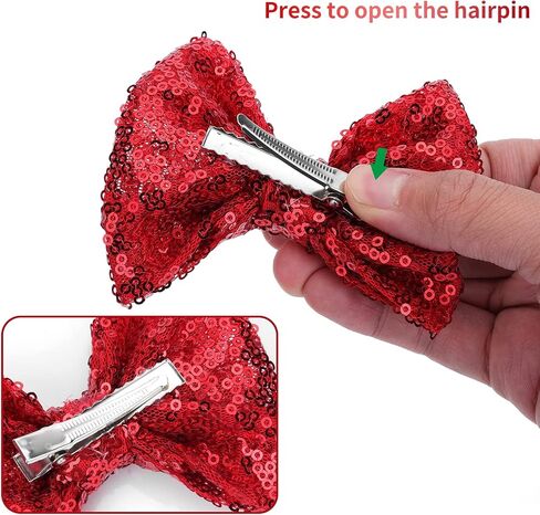 Sibba Glitter Hair Bows Clips 4 Packs Large Hair Pins Barrettes 4 Inch Red Sequins Sparkly Lace Nylon Mesh Alligator Ponytail Holder Valentines Day Easter Party School Accessories for Women Girl in Saudi Arabia