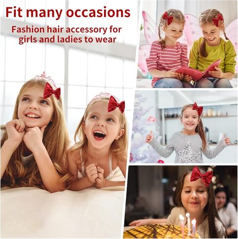 Sibba Glitter Hair Bows Clips 4 Packs Large Hair Pins Barrettes 4 Inch Red Sequins Sparkly Lace Nylon Mesh Alligator Ponytail Holder Valentines Day Easter Party School Accessories for Women Girl in Saudi Arabia