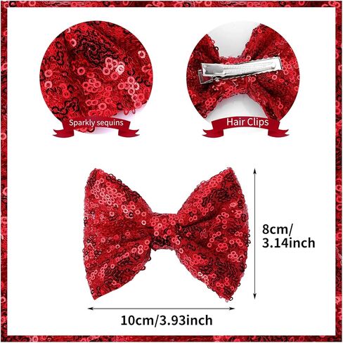 Sibba Glitter Hair Bows Clips 4 Packs Large Hair Pins Barrettes 4 Inch Red Sequins Sparkly Lace Nylon Mesh Alligator Ponytail Holder Valentines Day Easter Party School Accessories for Women Girl in Saudi Arabia