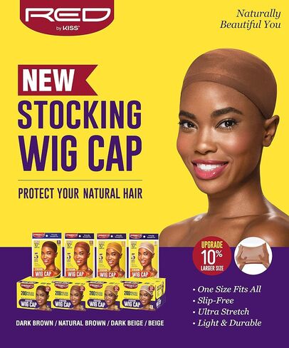 Red by Kiss Stocking Wig Cap 5 PCS (Dark Beige) with Lace Wig Powder Tinted (Light Warm Brown) in Saudi Arabia