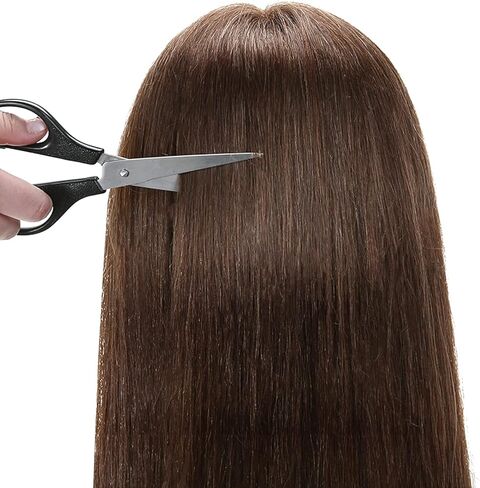 رأس تمثال عرض شعر بشري حقيقي 100% من سيلكي مع 9 أدوات ومشبك، رأس مانيكان لتدريب مصففي الشعر ورأس دمية علم التجميل لتصفيف الشعر والجدائل - بني داكن in Kuwait