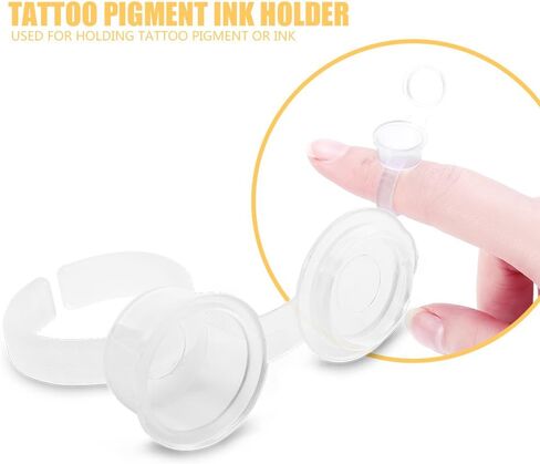 Ring Cup with Lid, 100pcs Ink Rings Cups, Container Pigment Tattoo Rings Cups Disposable Plastic Holder Tattoo Ink Pigment Ring Adhesive Makeup Rings Palette for Eyelash Extension Nail Art in Saudi Arabia