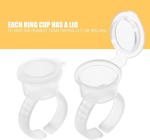 Ring Cup with Lid, 100pcs Ink Rings Cups, Container Pigment Tattoo Rings Cups Disposable Plastic Holder Tattoo Ink Pigment Ring Adhesive Makeup Rings Palette for Eyelash Extension Nail Art in Saudi Arabia