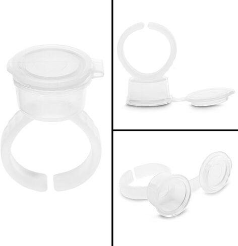 Ring Cup with Lid, 100pcs Ink Rings Cups, Container Pigment Tattoo Rings Cups Disposable Plastic Holder Tattoo Ink Pigment Ring Adhesive Makeup Rings Palette for Eyelash Extension Nail Art in Saudi Arabia