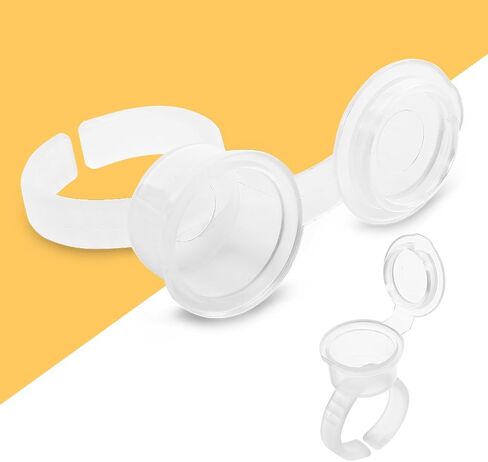 Ring Cup with Lid, 100pcs Ink Rings Cups, Container Pigment Tattoo Rings Cups Disposable Plastic Holder Tattoo Ink Pigment Ring Adhesive Makeup Rings Palette for Eyelash Extension Nail Art in Saudi Arabia