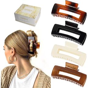 AIMIKE مشابك شعر كبيرة بمقاس 4.1 بوصة، مشابك شعر مخلب أكريليك للشعر السميك، مشابك فك مستطيلة قوية للشعر الرقيق، مشابك شعر كبيرة بتصميم فرنسي للنساء والفتيات - مشبك غير قابل للانزلاق (4 قطع) in Kuwait