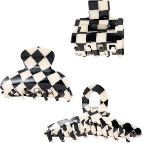 TODEROY Checker Claws Tortoise Barrettes Claw Clips for Women No-Slip Grip Lattice Design Hair Jaw Clips Clamp 80's Aesthetics Large Hair Accessories for Girls