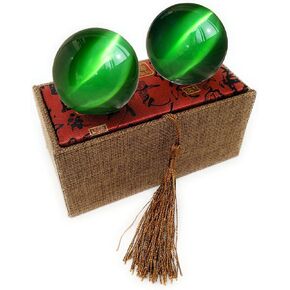 2 Inch Green Artificial Cat Tiger Eye Crystal Baoding Balls, Hand Therapy Balls, Stress Balls to Relief Stress, Chinese Meditation Balls with Carry Pouch (Box-Packed) M20 in Saudi Arabia