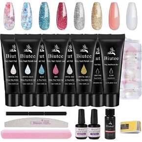 Poly Extension Gel Set, 7 Colors Poly Nail Builder Gel Temperature Color Change Glitter Clear Pink Nail Extension Gel Enhancement Set for Manicure Starter DIY at Home in Kuwait