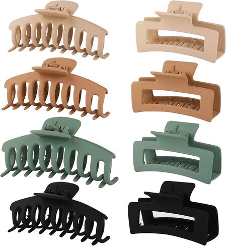 8 مشابك شعر من AcrossSea مقاس 4.3 سم للنساء والفتيات، مشابك شعر كبيرة، مشابك شعر مخلب قوية غير لامعة للنساء للشعر السميك والشعر الرقيق، مشابك فك التسعينات (كريمي، كاكي، أخضر، أسود) in Kuwait