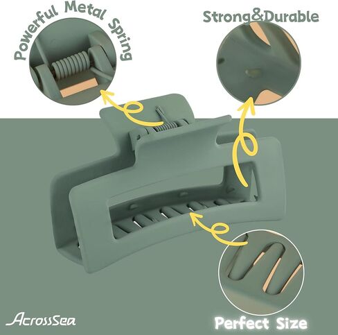 8 مشابك شعر من AcrossSea مقاس 4.3 سم للنساء والفتيات، مشابك شعر كبيرة، مشابك شعر مخلب قوية غير لامعة للنساء للشعر السميك والشعر الرقيق، مشابك فك التسعينات (كريمي، كاكي، أخضر، أسود) in Kuwait