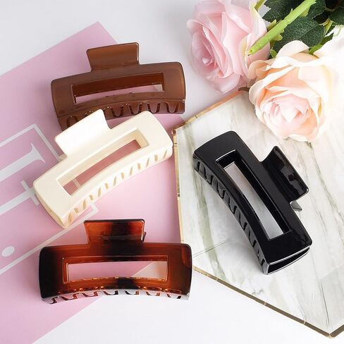 AIMIKE مشابك شعر كبيرة بمقاس 4.1 بوصة، مشابك شعر مخلب أكريليك للشعر السميك، مشابك فك مستطيلة قوية للشعر الرقيق، مشابك شعر كبيرة بتصميم فرنسي للنساء والفتيات - مشبك غير قابل للانزلاق (4 قطع) in Kuwait