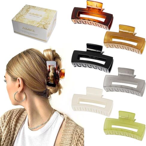 AIMIKE Large Hair Claw Clips 4.1 Inch, Acrylic Claw Hair Clips for Thick Hair, Strong Hold Rectangular Jaw Clips for Thin Hair, French Design Big Hair Clips for Women Girls - Nonslip Clip (4 Pcs) in Saudi Arabia