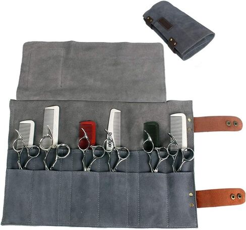 Purple Dragon Leather Roll Up Scissors Holder Pouch Cases Tool Bags for Salon Barber Hair Stylist (Grey) in Saudi Arabia