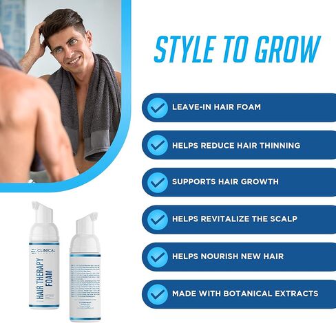 رغوة علاج الشعر كلينيكال إيفيكتس - رغوة لنمو الشعر للرجال - زيت النعناع، ​​البلميط المنشاري، زيت الأفوكادو - 30 مل - يساعد على تقليل ترقق الشعر، ويدعم إعادة نمو الشعر - صنع في الولايات المتحدة الأمريكية in Kuwait