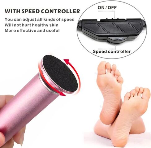 FATUXZ Electric Callus Remove with 60pcs Replacement Sandpaper Discs, Professional Pedicure Foot File Sander for Dead Cracked Hard Skin Calluses for Feet Electronic Callus Shaver (Speed Adjustable) in Saudi Arabia