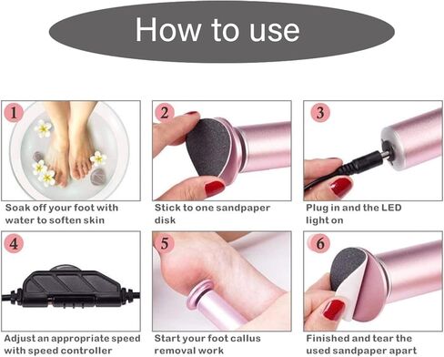 FATUXZ Electric Callus Remove with 60pcs Replacement Sandpaper Discs, Professional Pedicure Foot File Sander for Dead Cracked Hard Skin Calluses for Feet Electronic Callus Shaver (Speed Adjustable) in Saudi Arabia