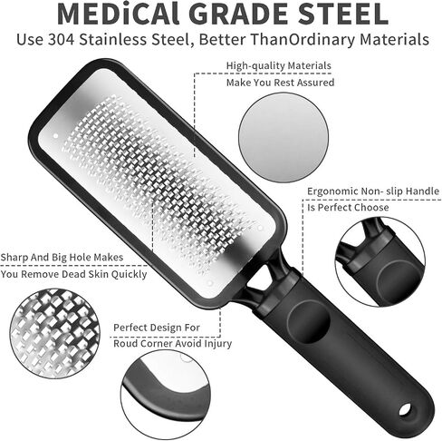 Pedicure Foot File Callus Remover - Large Stainless Steel Foot Scraper, Remove Hard Skin, Practical and Professional Foot Care File, Suitable for Dry and Wet Feet in Saudi Arabia
