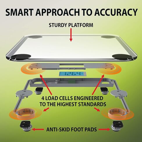 Eat Smart Products Digital Bathroom Scale with Extra Large Lighted Display, Free Body Tape Measure Included, Grey and Clear in Saudi Arabia