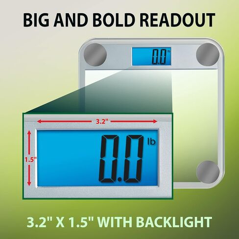 Eat Smart Products Digital Bathroom Scale with Extra Large Lighted Display, Free Body Tape Measure Included, Grey and Clear in Saudi Arabia